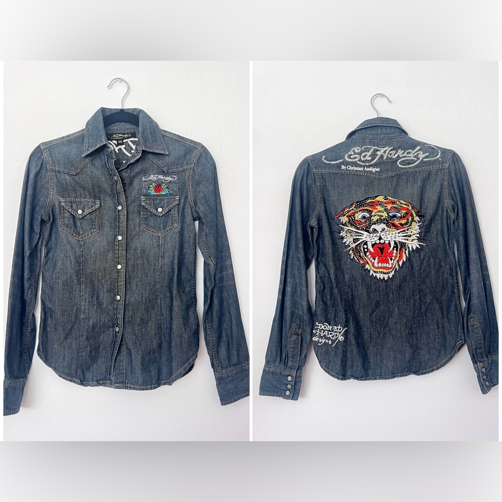Ed Hardy Tiger Denim Button Down